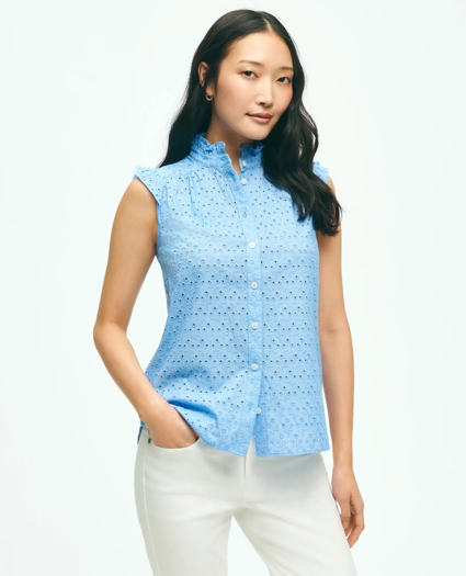 Eyelet Flutter Sleeve Blouse In Cotton, image 1