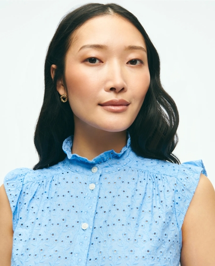 Eyelet Flutter Sleeve Blouse In Cotton, image 2