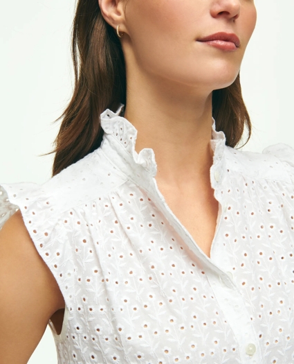 Eyelet Flutter Sleeve Blouse In Cotton, image 2