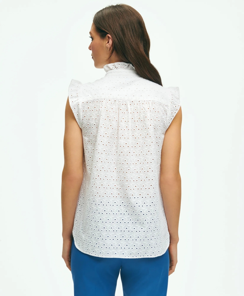 Eyelet Flutter Sleeve Blouse In Cotton, image 3