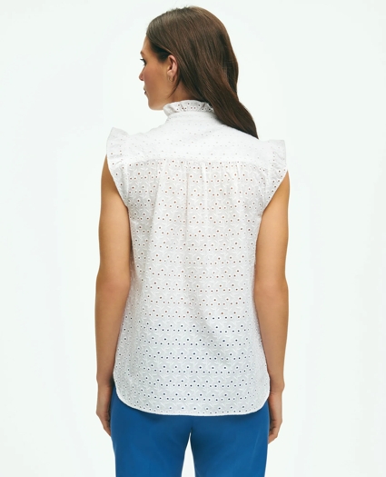 Eyelet Flutter Sleeve Blouse In Cotton, image 3