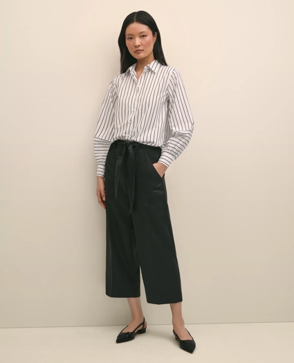 Cotton Poplin Contrast-Stripe Blouson Sleeve Shirt, image 2