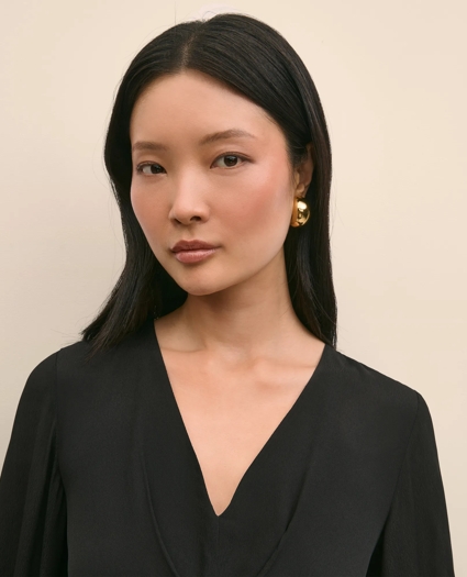 Crepe V-Neck Peplum Blouse, image 3