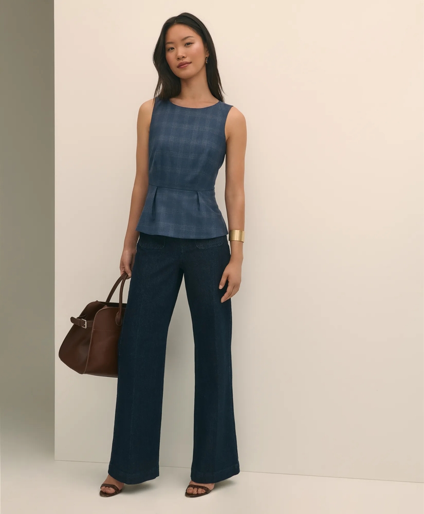 Wool-Silk Blend Sleeveless Plaid Peplum Top, image 2