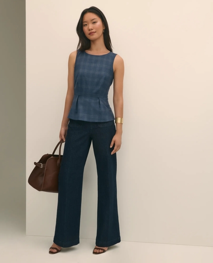 Wool-Silk Blend Sleeveless Plaid Peplum Top, image 2