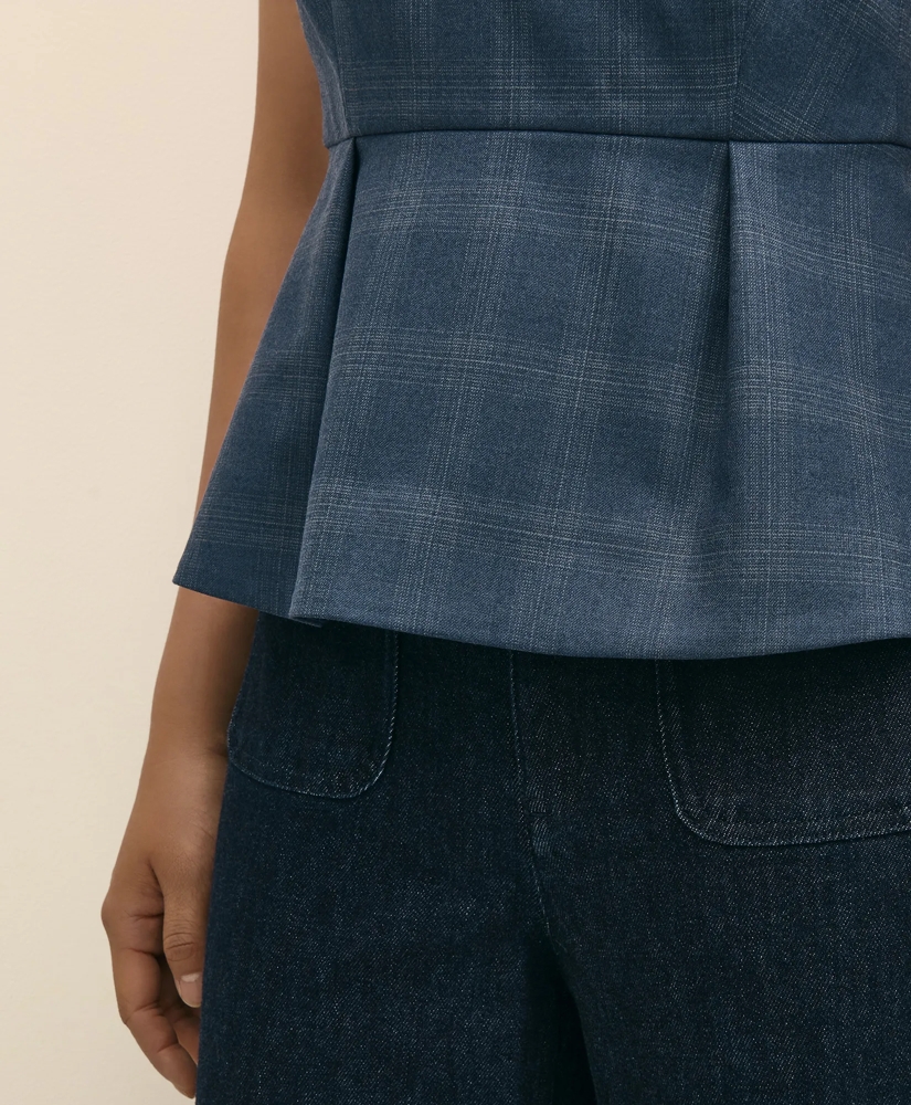 Wool-Silk Blend Sleeveless Plaid Peplum Top, image 3