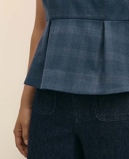 Wool-Silk Blend Sleeveless Plaid Peplum Top, image 3