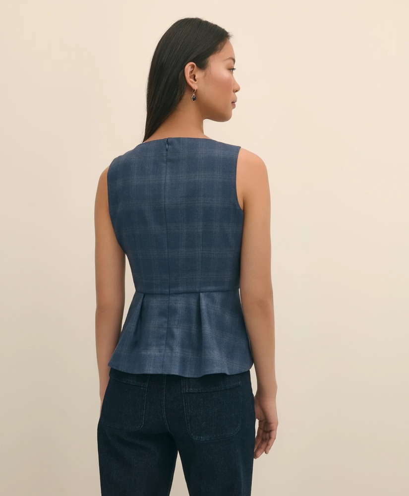 Wool-Silk Blend Sleeveless Plaid Peplum Top, image 4