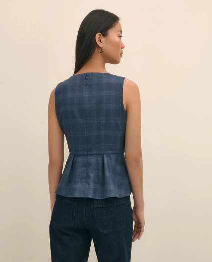 Wool-Silk Blend Sleeveless Plaid Peplum Top, image 4