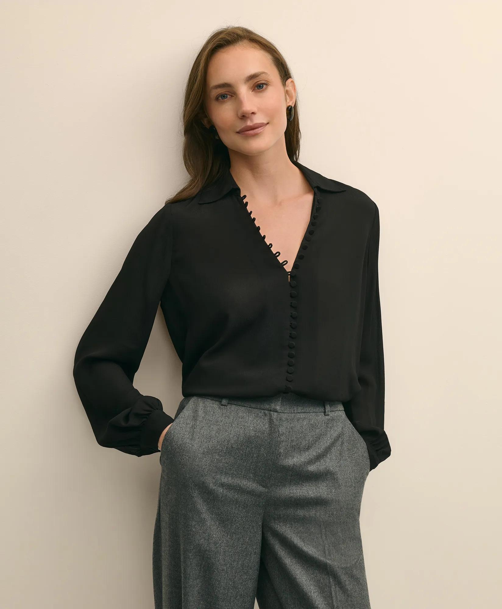 Crepe Open V-Neck Blouse primary