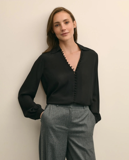 Crepe Open V-Neck Blouse, image 1