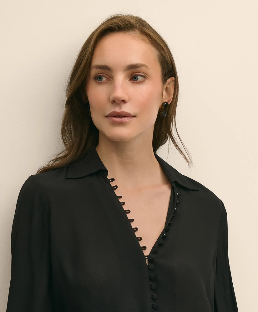 Crepe Open V-Neck Blouse, image 3