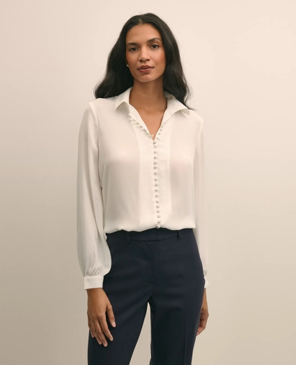 Crepe Open V-Neck Blouse, image 1