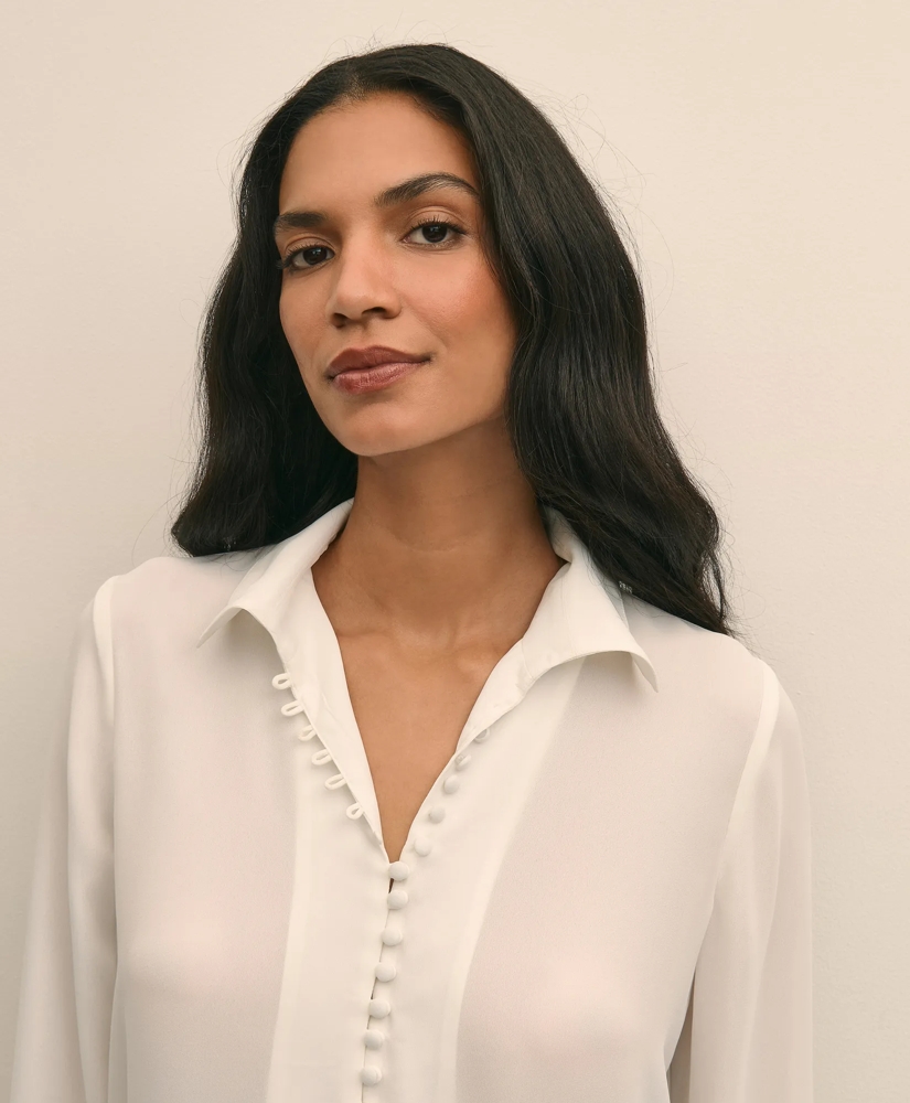 Crepe Open V-Neck Blouse, image 3