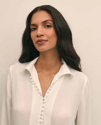Crepe Open V-Neck Blouse, image 3