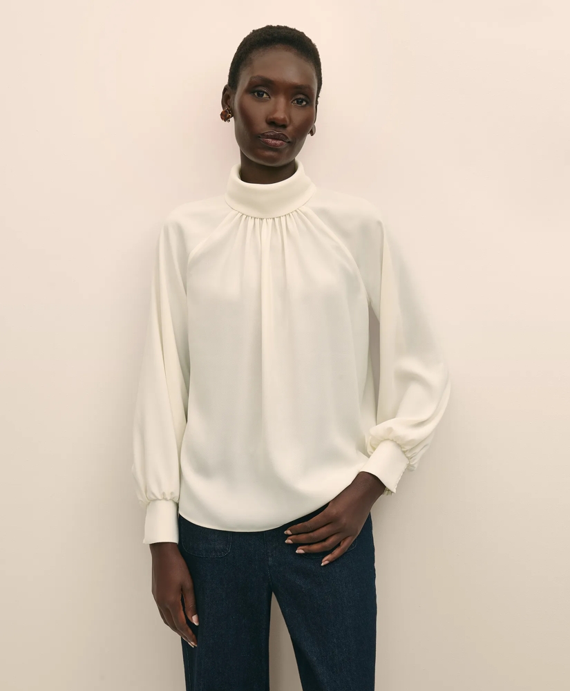 Crepe Band-Collar Relaxed Blouse