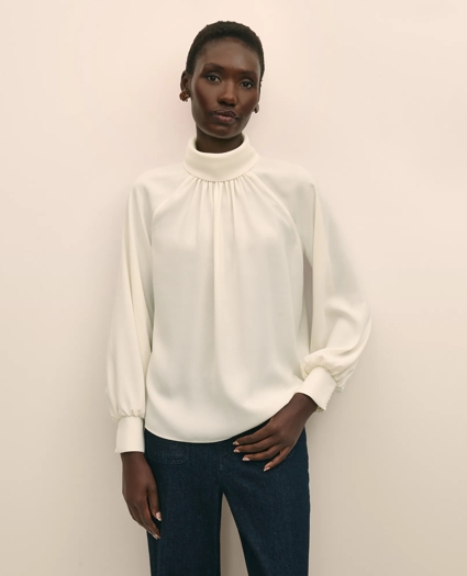 Crepe Band-Collar Relaxed Blouse, image 1