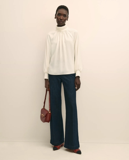 Crepe Band-Collar Relaxed Blouse, image 2