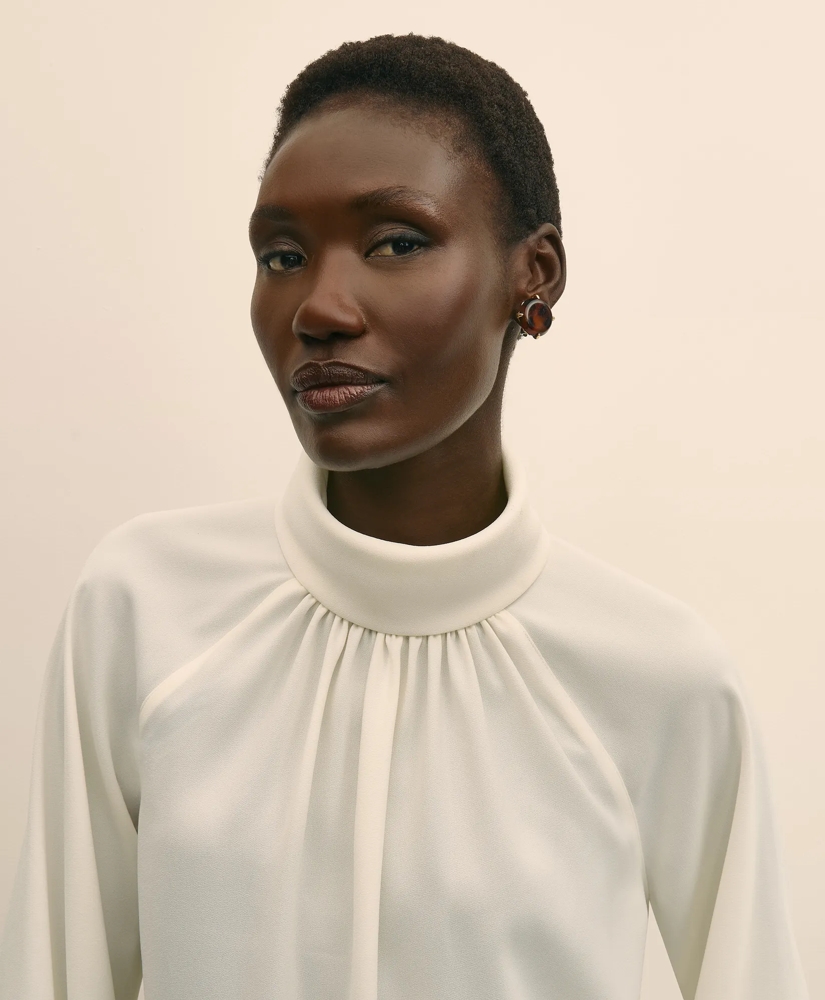 Crepe Band-Collar Relaxed Blouse, image 3