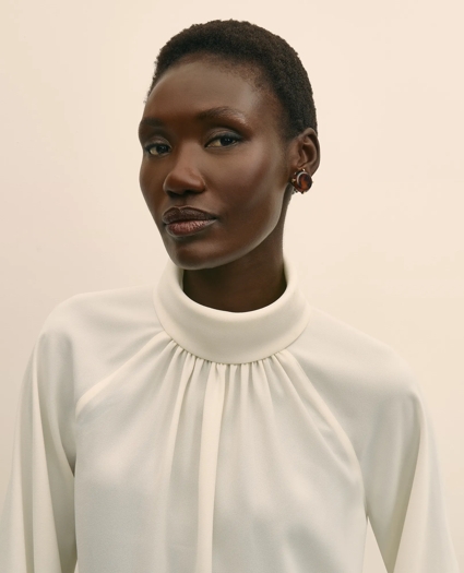 Crepe Band-Collar Relaxed Blouse, image 3