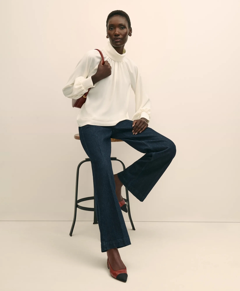 Crepe Band-Collar Relaxed Blouse, image 4