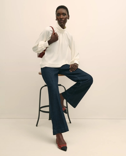 Crepe Band-Collar Relaxed Blouse, image 4