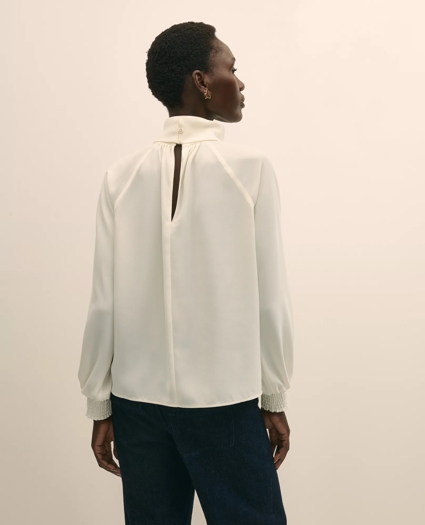 Crepe Band-Collar Relaxed Blouse, image 5