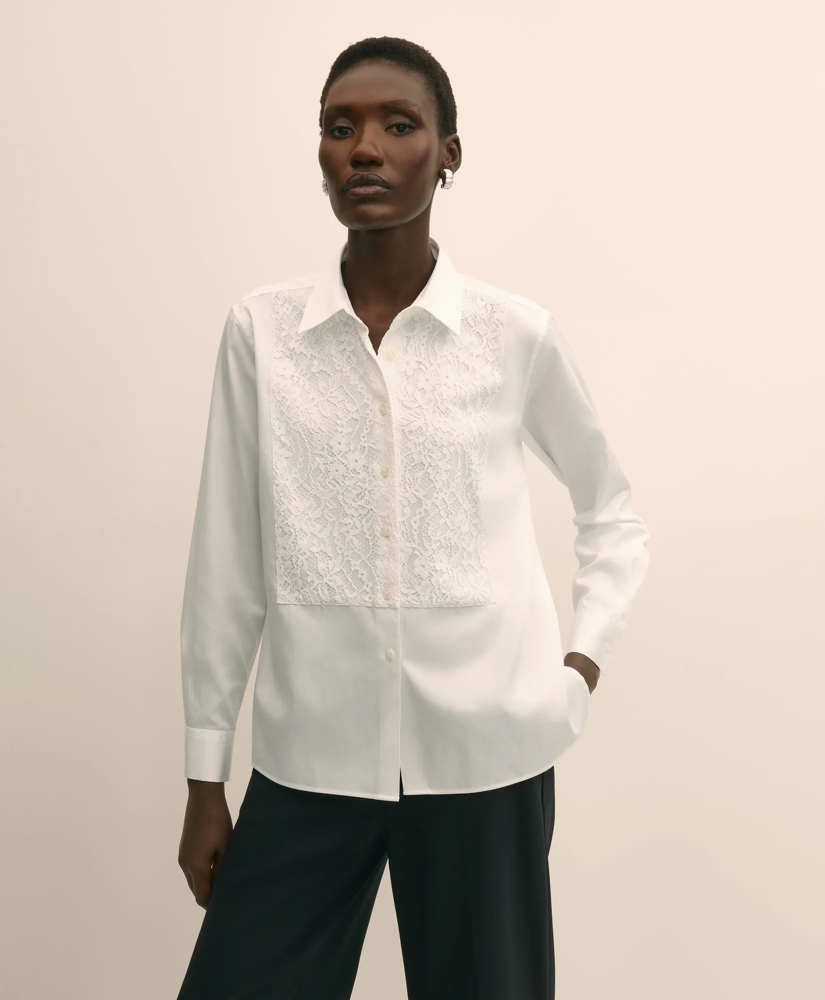 Cotton Sateen Relaxed Lace-Bib Shirt, image 2