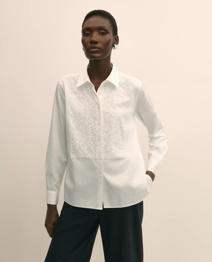 Cotton Sateen Relaxed Lace-Bib Shirt, image 2
