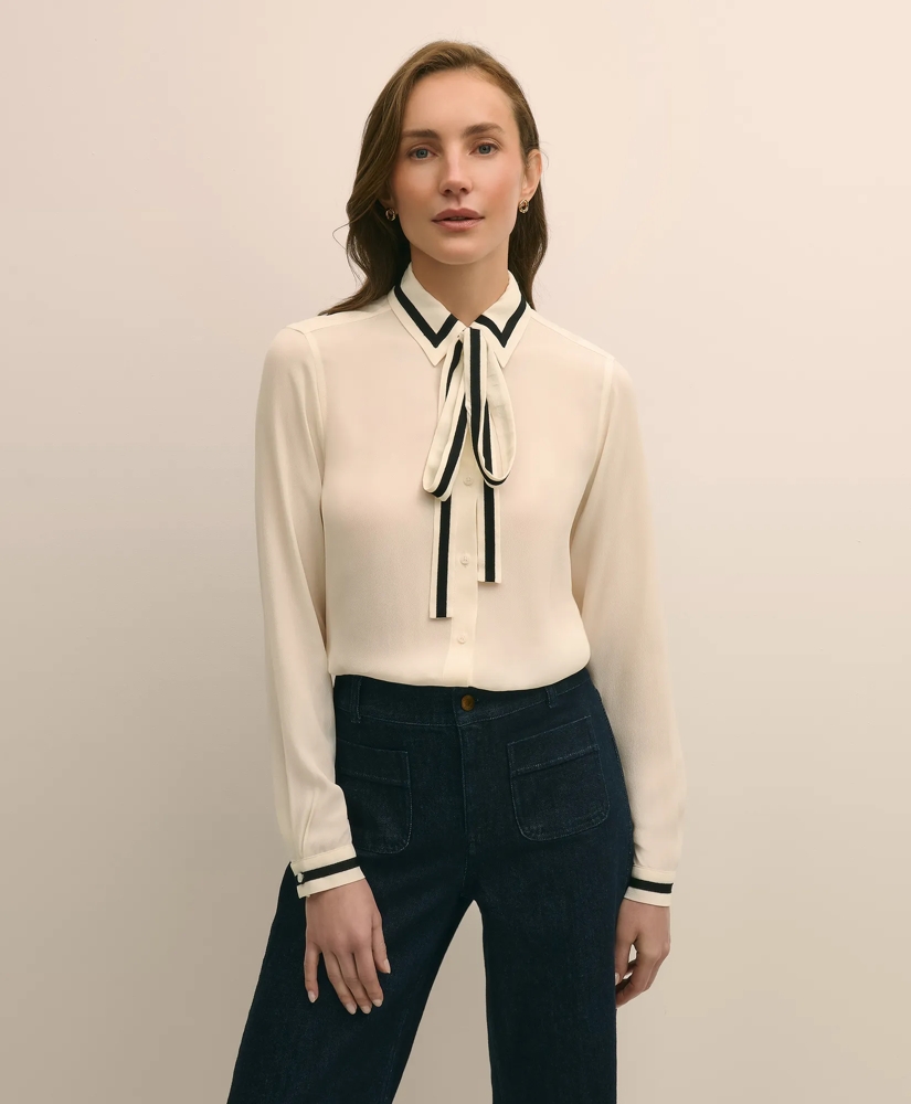 Viscose Contrast Tie-Neck Blouse