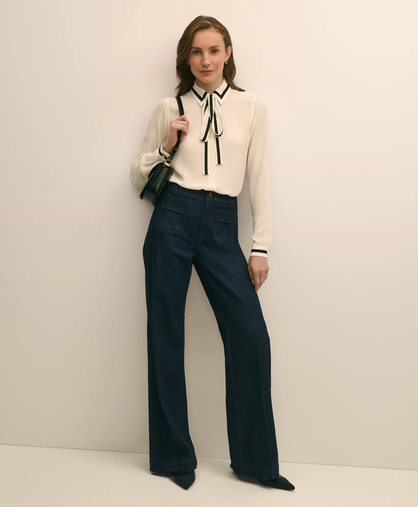 Viscose Contrast Tie-Neck Blouse, image 2