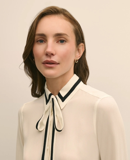 Viscose Contrast Tie-Neck Blouse, image 3