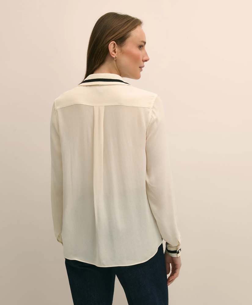 Viscose Contrast Tie-Neck Blouse, image 4