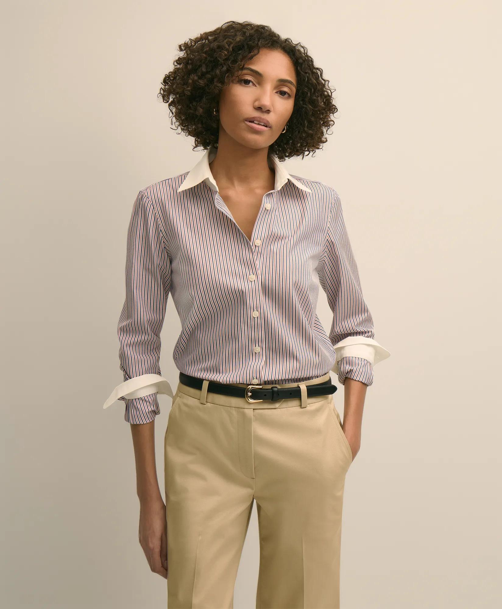 Fitted Non-Iron Stretch Cotton Contrast, Stripe Dress Shirt primary