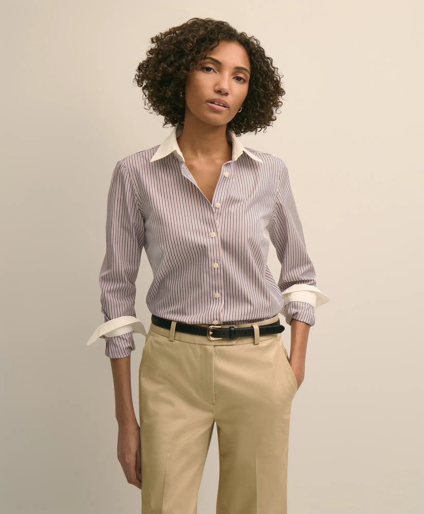 Fitted Non-Iron Stretch Cotton Contrast, Stripe Dress Shirt, image 1