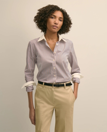 Fitted Non-Iron Stretch Cotton Contrast, Stripe Dress Shirt, image 1