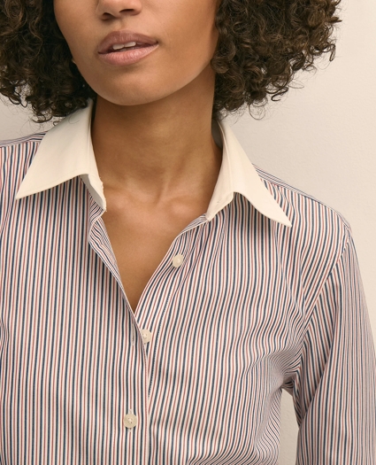 Fitted Non-Iron Stretch Cotton Contrast, Stripe Dress Shirt, image 3