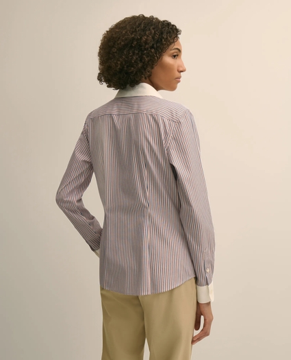 Fitted Non-Iron Stretch Cotton Contrast, Stripe Dress Shirt, image 4