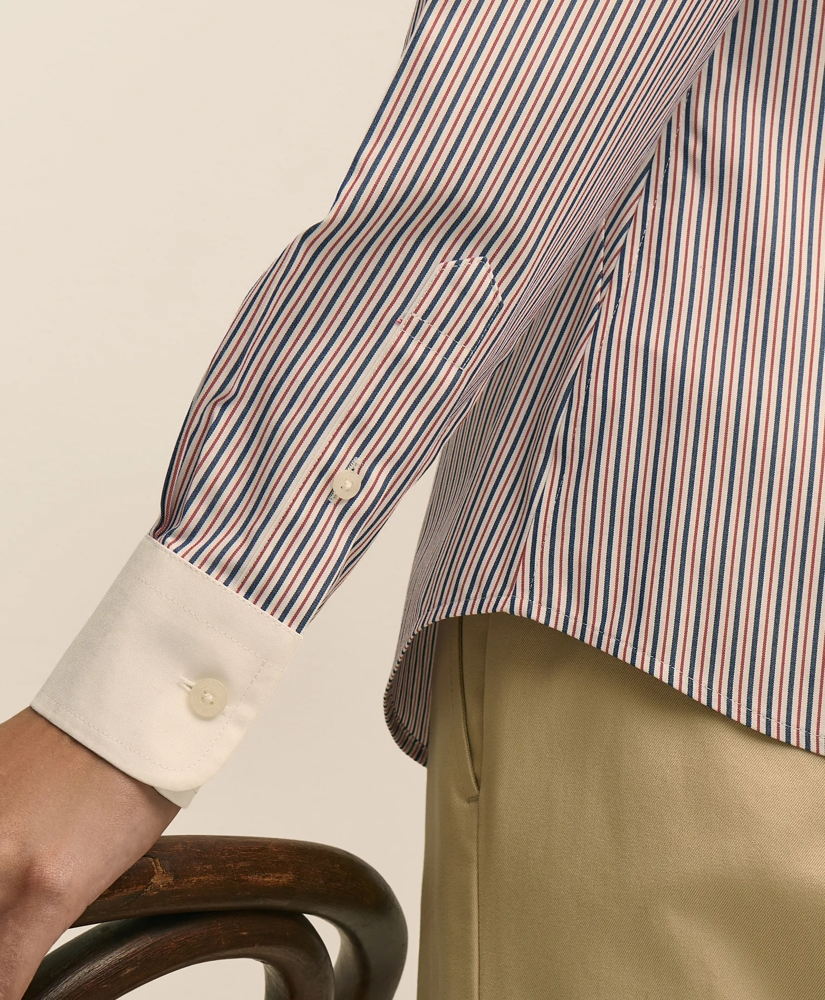 Fitted Non-Iron Stretch Cotton Contrast, Stripe Dress Shirt, image 5
