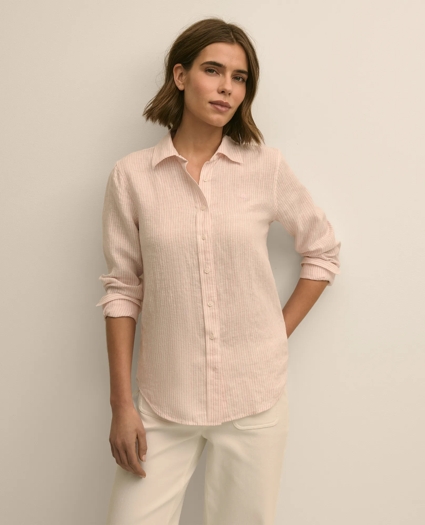 Classic Fit Linen Stripe Shirt, image 1