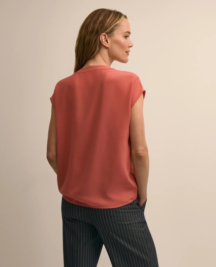 Band Collar Button-Front Blouse, image 4