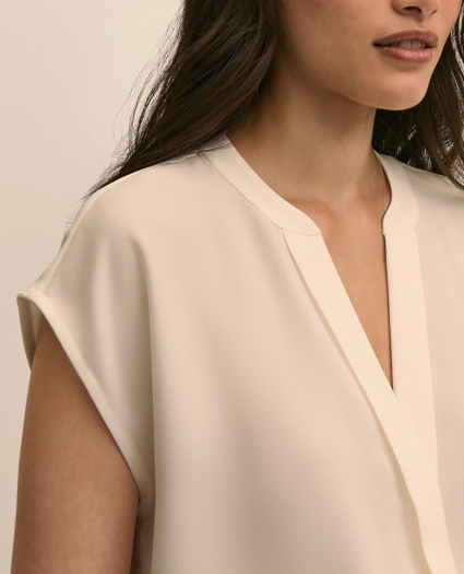 Band Collar Button-Front Blouse, image 3