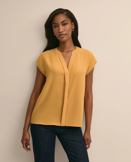 Band Collar Button-Front Blouse, image 1