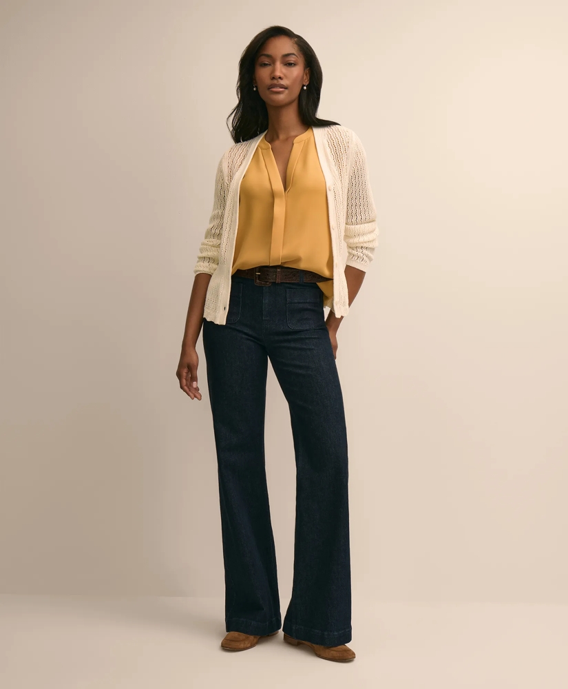 Band Collar Button-Front Blouse, image 2