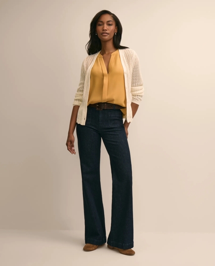 Band Collar Button-Front Blouse, image 2
