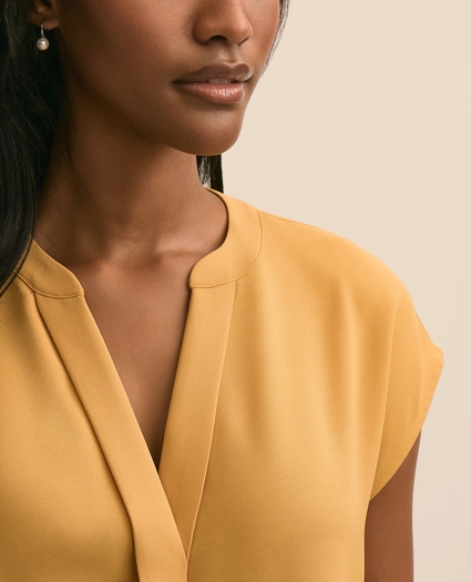 Band Collar Button-Front Blouse, image 3