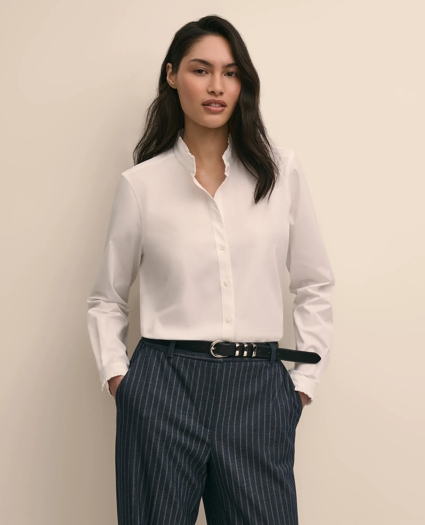 Stretch Cotton Pleated Ruffled Shirt, image 1