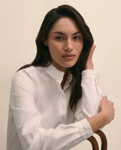 Stretch Cotton Pleated Ruffled Shirt, image 3