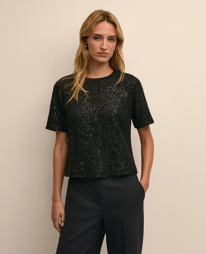 Lace Paillette Short-Sleeve Blouse, image 1