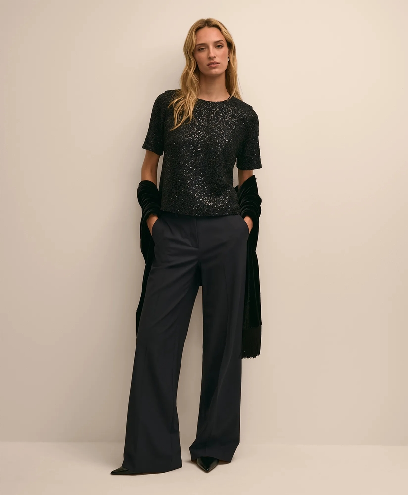 Lace Paillette Short-Sleeve Blouse, image 2